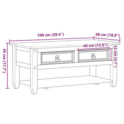 vidaXL Coffee Table with Drawers Corona 100x48x45 cm Solid Wood Pine