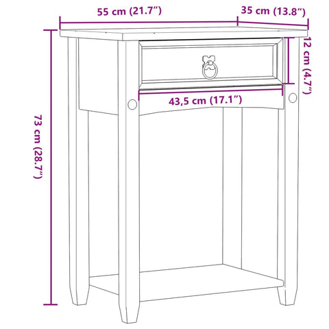 vidaXL Console Table Corona 55x35x73 cm Solid Wood Pine