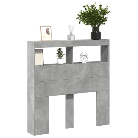 vidaXL Headboard Cabinet with LED Concrete Grey 100x17x102 cm