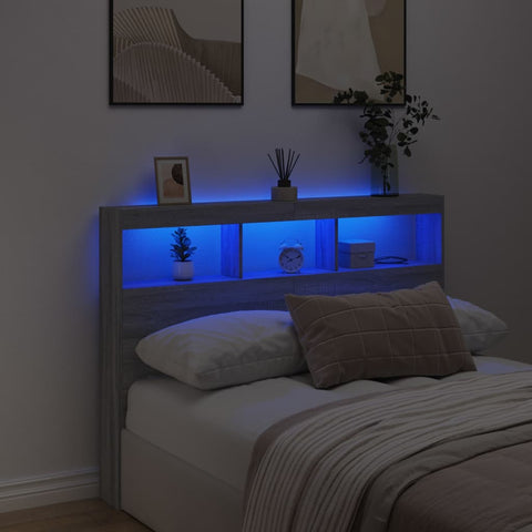 vidaXL Headboard Cabinet with LED Grey Sonoma 140x17x102 cm