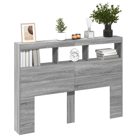 vidaXL Headboard Cabinet with LED Grey Sonoma 140x17x102 cm