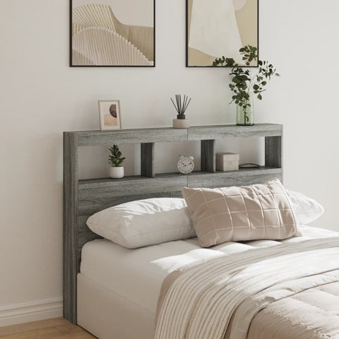vidaXL Headboard Cabinet with LED Grey Sonoma 140x17x102 cm