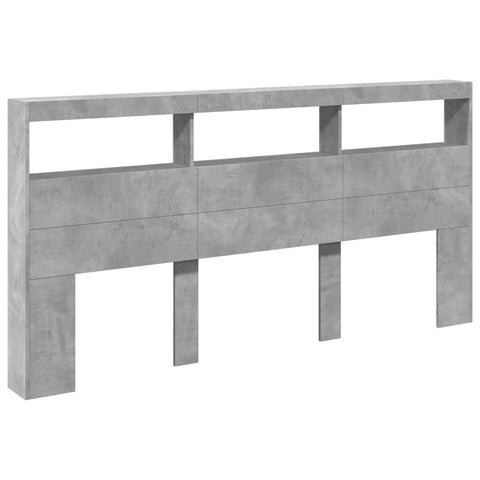 vidaXL Headboard Cabinet with LED Concrete Grey 200x17x102 cm