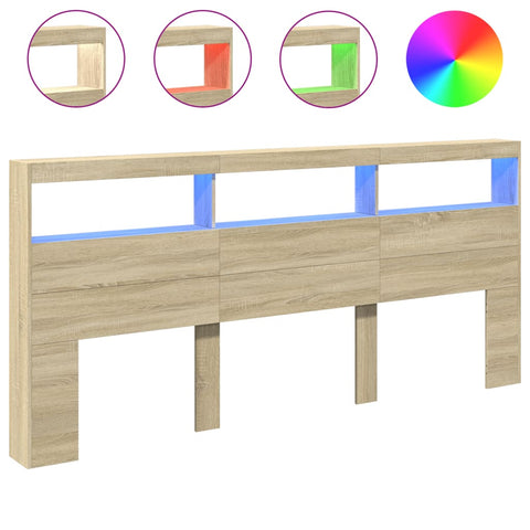 vidaXL Headboard Cabinet with LED Sonoma Oak 220x17x102 cm