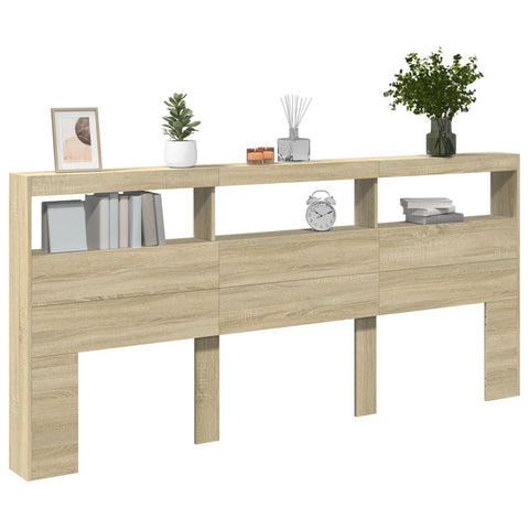 vidaXL Headboard Cabinet with LED Sonoma Oak 220x17x102 cm