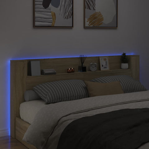 vidaXL Headboard Cabinet with LED Sonoma Oak 220x16.5x103.5 cm