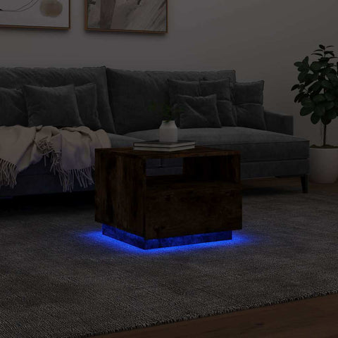 vidaXL Coffee Table with LED Lights Smoked Oak 50x49x40 cm