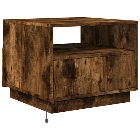 vidaXL Coffee Table with LED Lights Smoked Oak 50x49x40 cm