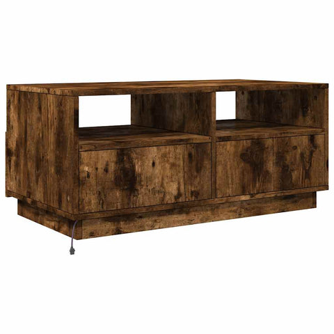 vidaXL Coffee Table with LED Lights Smoked Oak 90x49x40 cm