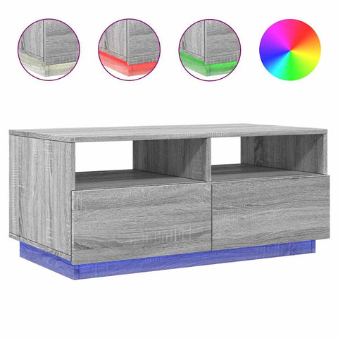 vidaXL Coffee Table with LED Lights Grey Sonoma 90x49x40 cm