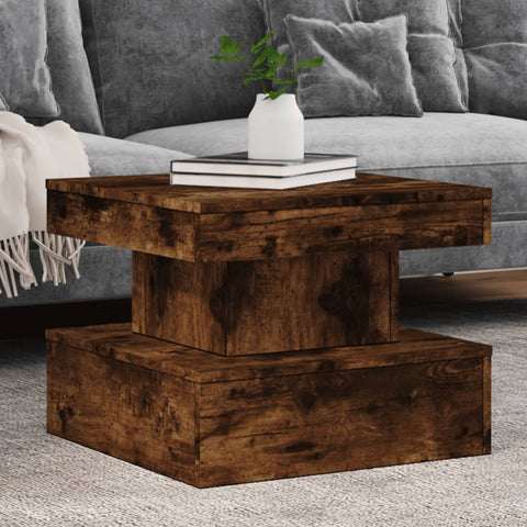 vidaXL Coffee Table with LED Lights Smoked Oak 50x50x40 cm
