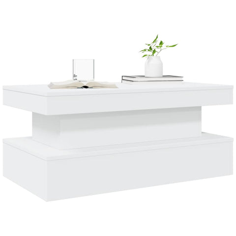 vidaXL Coffee Table with LED Lights White 90x50x40 cm