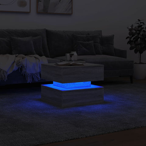vidaXL Coffee Table with LED Lights Grey Sonoma 50x50x40 cm
