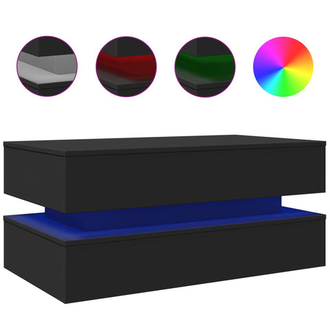 vidaXL Coffee Table with LED Lights Black 90x50x40 cm