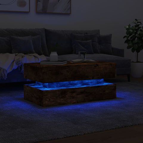 vidaXL Coffee Table with LED Lights Smoked Oak 90x50x40 cm