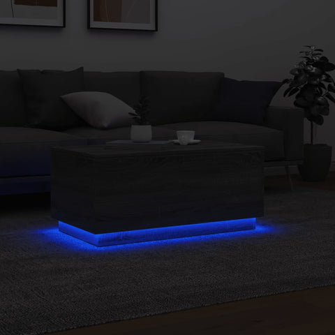 vidaXL Coffee Table with LED Lights Grey Sonoma 90x50x40 cm