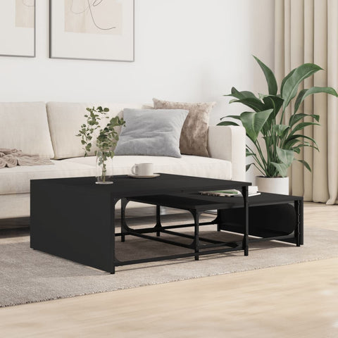 vidaXL Nesting Coffee Tables 2 pcs Black Engineered Wood and Metal