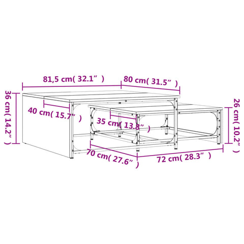 vidaXL Nesting Coffee Tables 2 pcs Black Engineered Wood and Metal