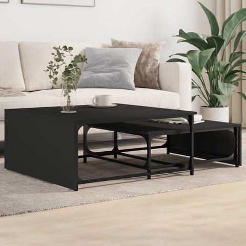 vidaXL Nesting Coffee Tables 2 pcs Black Engineered Wood and Metal