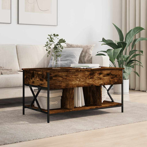 vidaXL Coffee Table Smoked Oak 100x55x50 cm Engineered Wood and Metal