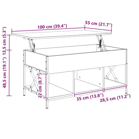 vidaXL Coffee Table Smoked Oak 100x55x50 cm Engineered Wood and Metal