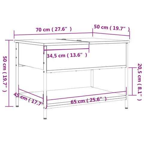 vidaXL Coffee Table Grey Sonoma 70x50x50 cm Engineered Wood and Metal