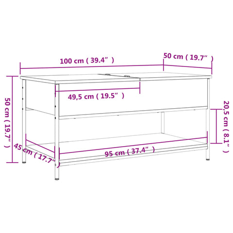 vidaXL Coffee Table Sonoma Oak 100x50x50 cm Engineered Wood and Metal