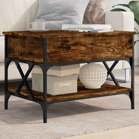 vidaXL Coffee Table Smoked Oak 70x50x50 cm Engineered Wood and Metal