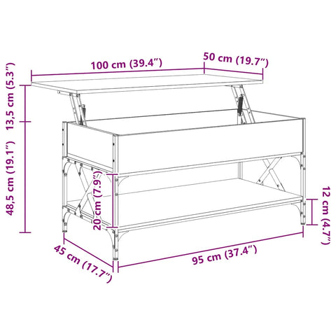 vidaXL Coffee Table Grey Sonoma 100x50x50 cm Engineered Wood and Metal