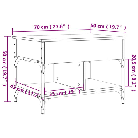 vidaXL Coffee Table Brown Oak 70x50x50 cm Engineered Wood and Metal