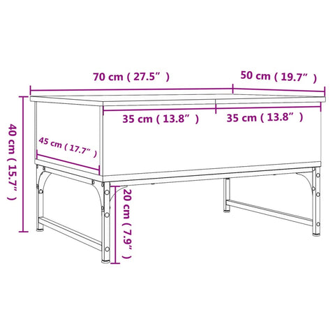 vidaXL Coffee Table Grey Sonoma 70x50x40 cm Engineered Wood and Metal