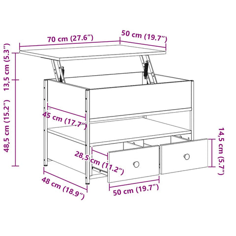vidaXL Coffee Table Smoked Oak 70x50x50 cm Engineered Wood and Metal