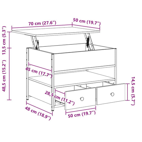 vidaXL Coffee Table Grey Sonoma 70x50x50 cm Engineered Wood and Metal