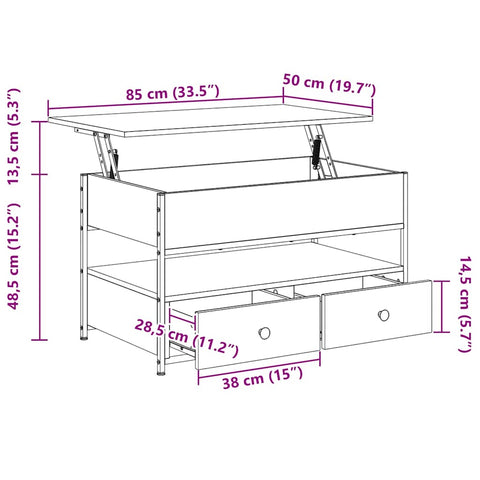vidaXL Coffee Table Grey Sonoma 85x50x50 cm Engineered Wood and Metal