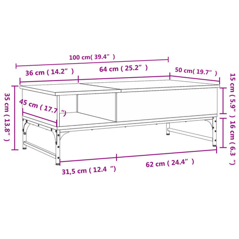 vidaXL Coffee Table Black 100x50x35 cm Engineered Wood and Metal