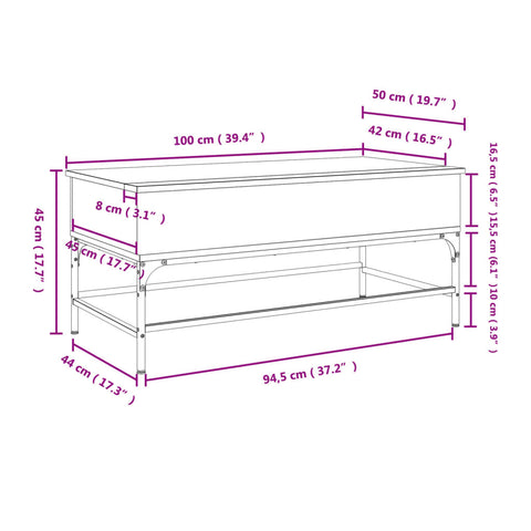 vidaXL Coffee Table Sonoma Oak 100x50x45 cm Engineered Wood and Metal