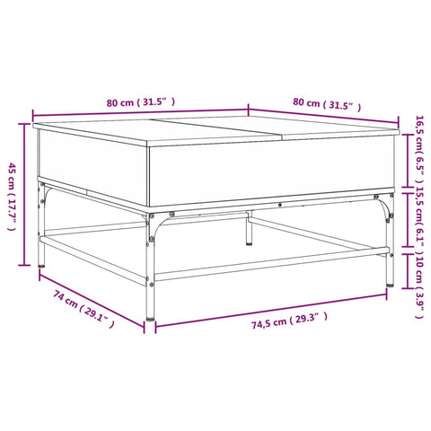 vidaXL Coffee Table Black 80x80x45 cm Engineered Wood and Metal