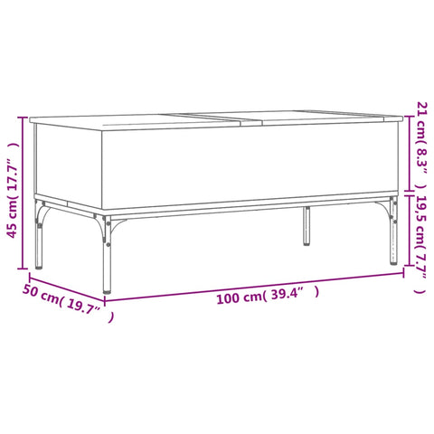 vidaXL Coffee Table Smoked Oak 100x50x45 cm Engineered Wood and Metal