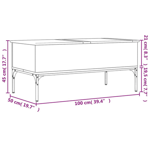 vidaXL Coffee Table Brown Oak 100x50x45 cm Engineered Wood and Metal