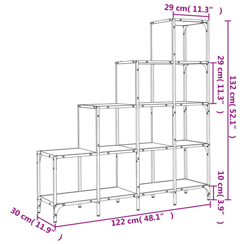 vidaXL Bookcase Sonoma Oak 122x30x132 cm Engineered Wood and Metal