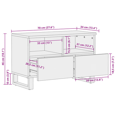vidaXL TV Cabinet White 70x34x46 cm Solid Wood Mango