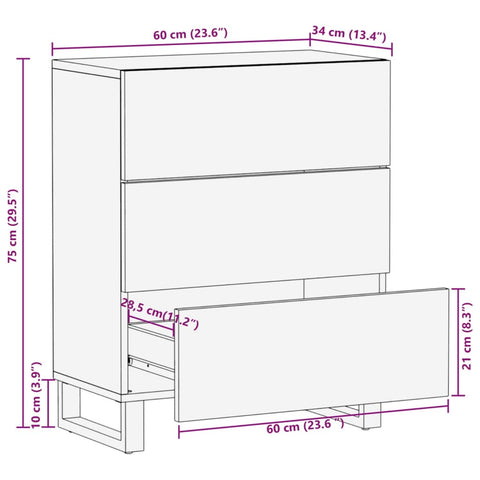 vidaXL Sideboard White 60x34x75 cm Solid Wood Mango
