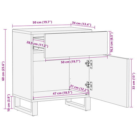 vidaXL Bedside Cabinet White 50x34x60 cm Solid Wood Mango