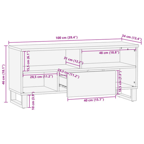 vidaXL TV Cabinet 100x34x46 cm Solid Wood Acacia