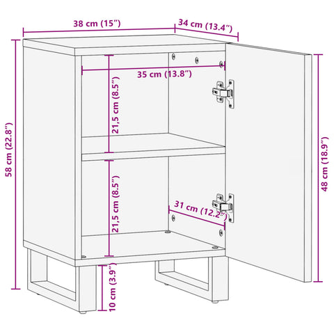 vidaXL Bathroom Cabinet 38x34x58 cm Solid Wood Rough Mango