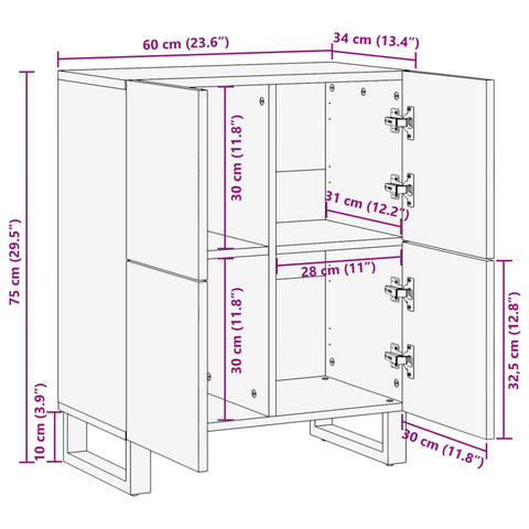 vidaXL Sideboard 60x34x75 cm Solid Wood Acacia