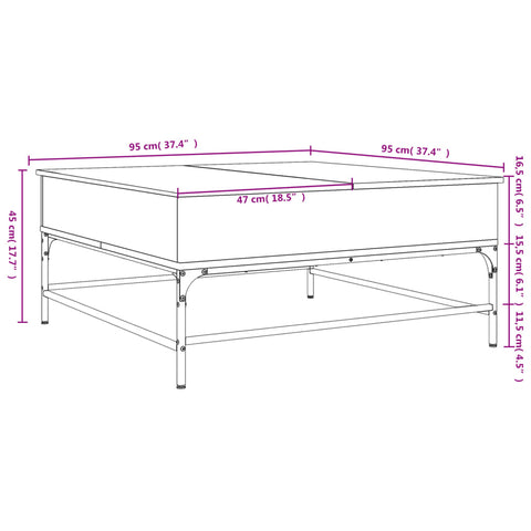 vidaXL Coffee Table Sonoma Oak 95x95x45 cm Engineered Wood and Metal
