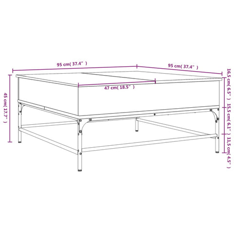 vidaXL Coffee Table Smoked Oak 95x95x45 cm Engineered Wood and Metal