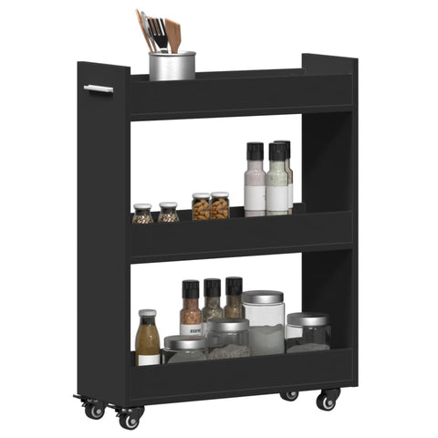 vidaXL Cabinet with Wheels Black 60x22x79 cm Engineered Wood