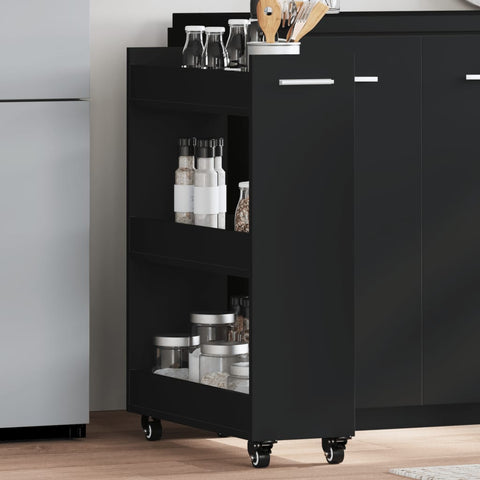 vidaXL Cabinet with Wheels Black 60x22x79 cm Engineered Wood